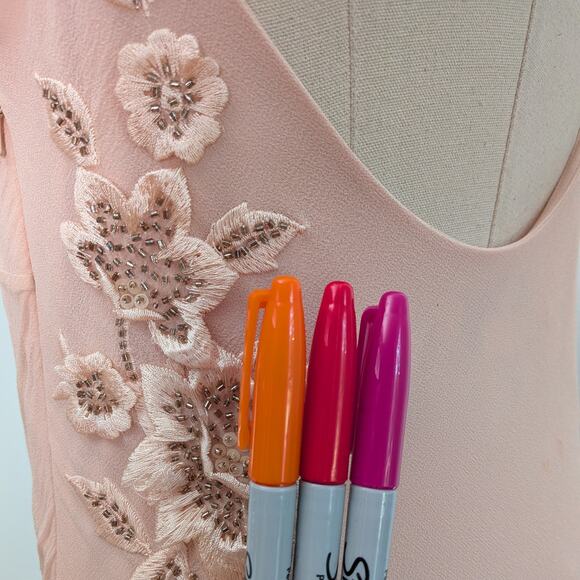 Vintage Sue Wong Prom Dress Maxi Gown 10 Pink Silk Y2K Fairy Bead Floral Nymph - Picture 12 of 16